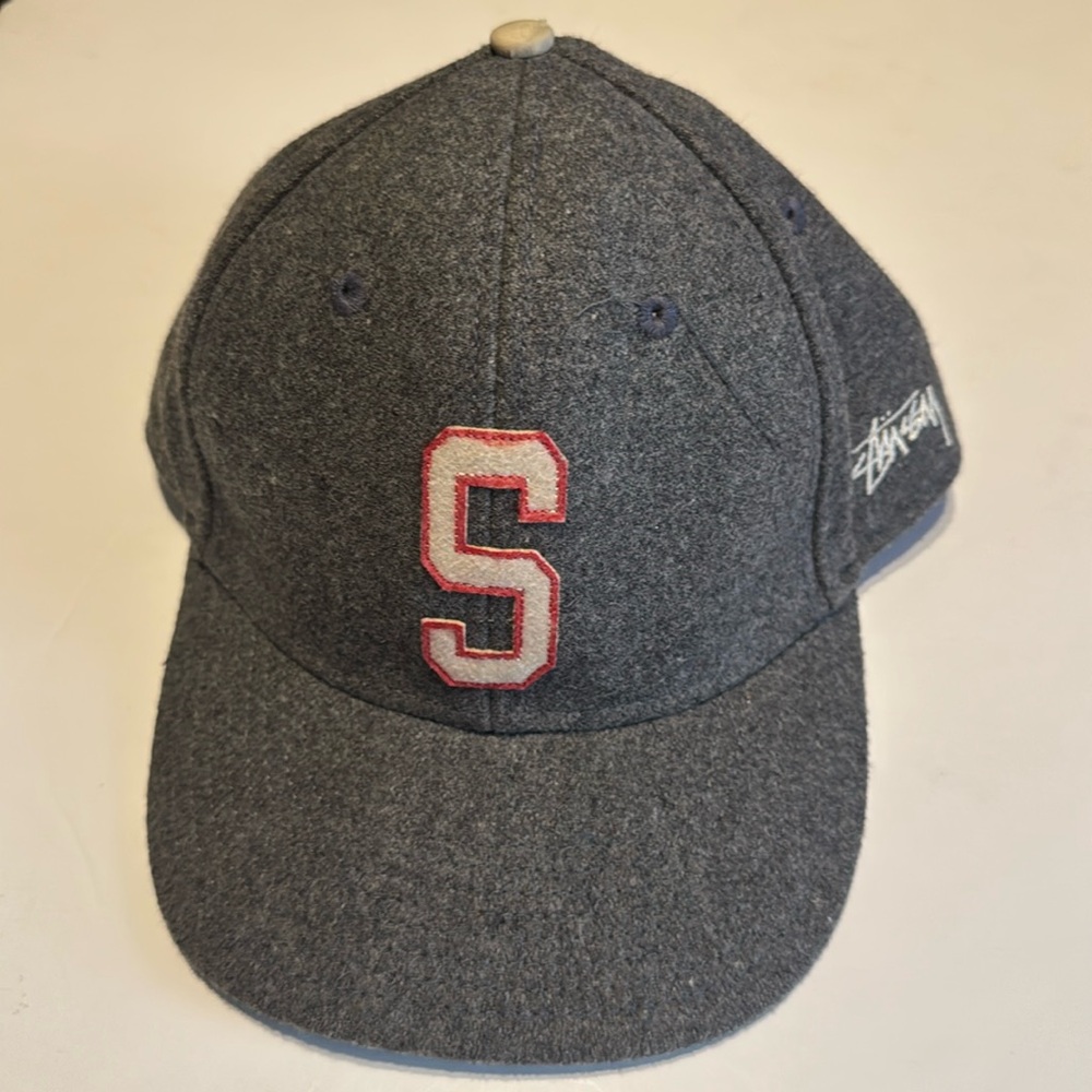 EUC-Vintage Stussy Wool SnapBack Hat Grey S Logo